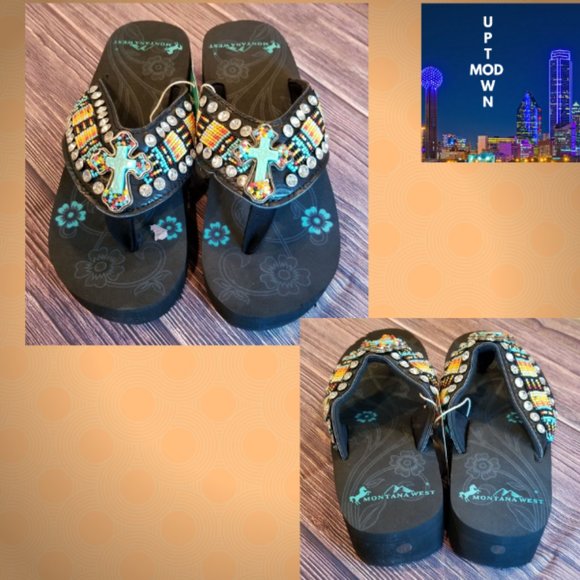 Montana West Jeweled Wedge Cross Flip Flop Sandal - Picture 5 of 6